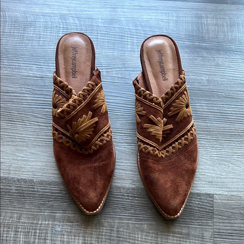 Brown Embroidered Mules